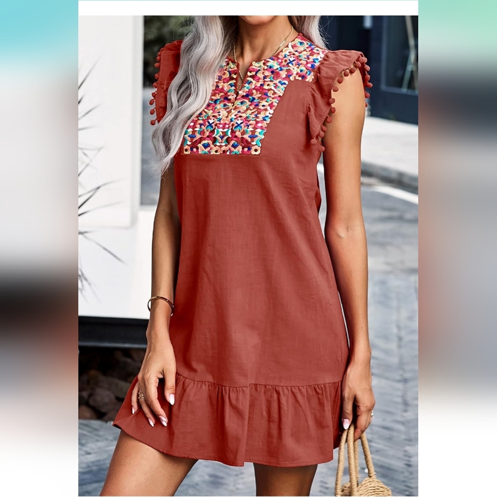 Boho Sleeveless Dress with Colorful Embroidery